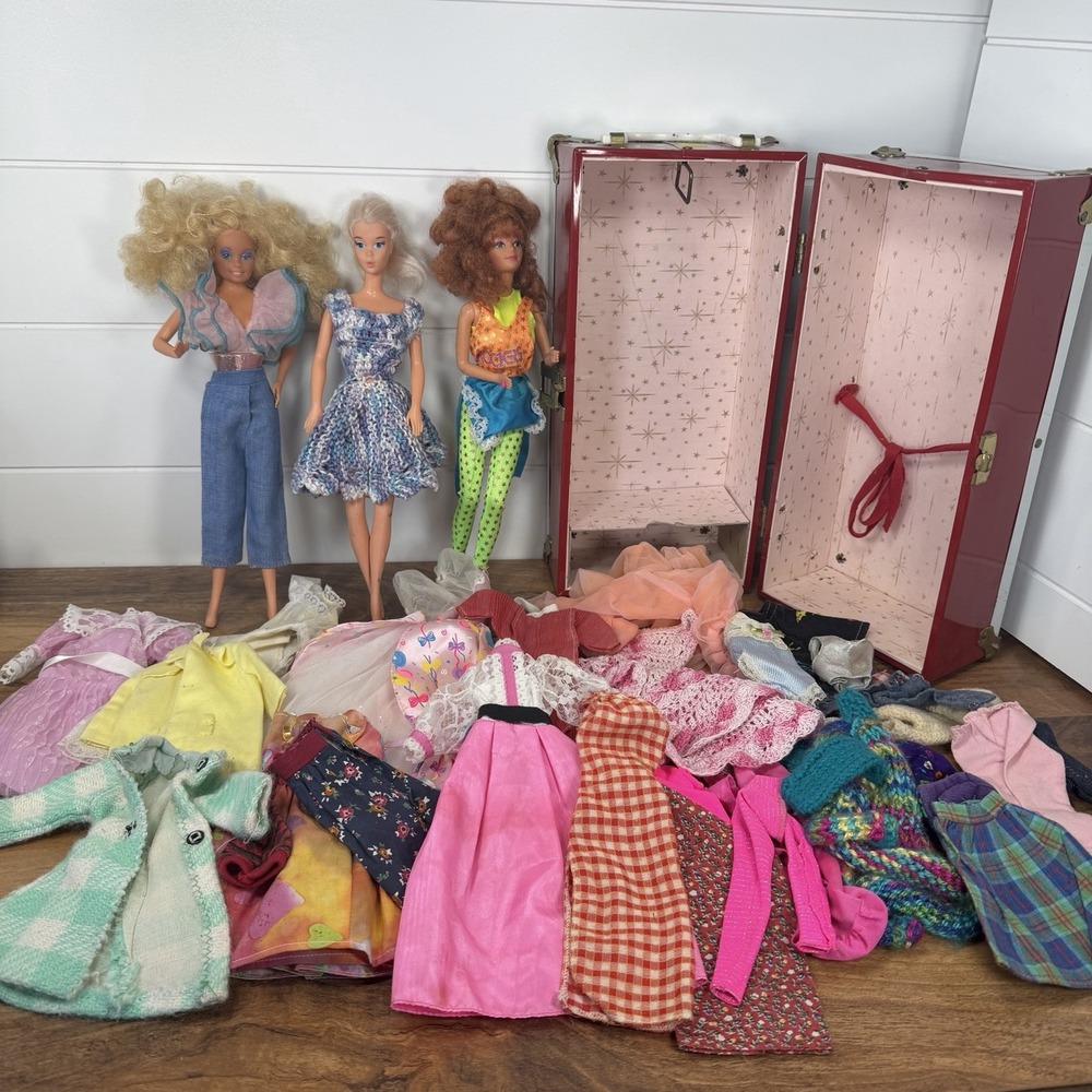 Mixed Vintage Barbie Lot *Wear/Flaws* Clothes Mattel Handmade + Carry Case